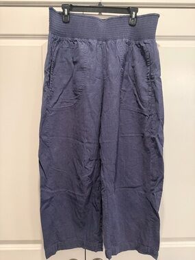 Anthropologie Navy Cropped Wide-Leg Smocked Waist Pants